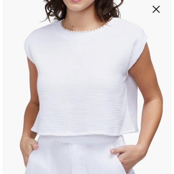 Wildfox Tops - Wildfox White Gauze Jeweled Neckline Cropped Top